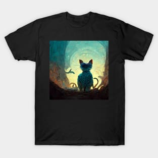 Strange cat looking backwards into a tunnel. T-Shirt